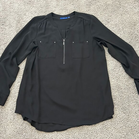 Apt. 9 Women’s Black Zipper Front Long Sleeve Sheer Blouse Large - Picture 1 of 7